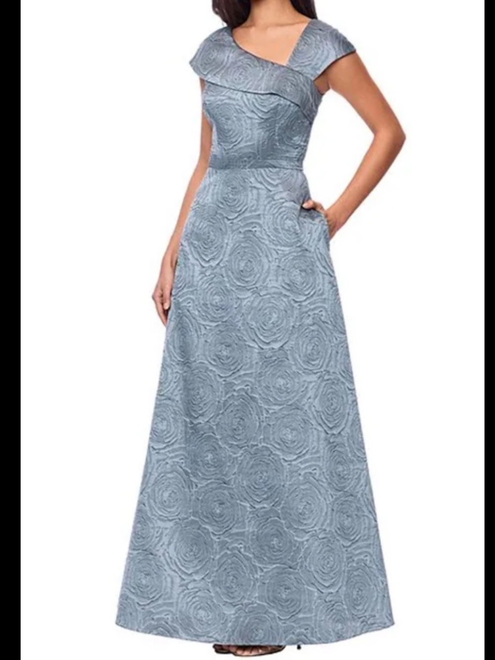 Xscape Asymmetrical Neck Jacquard A Line Dress,color slate,sz 8, New Without Tag